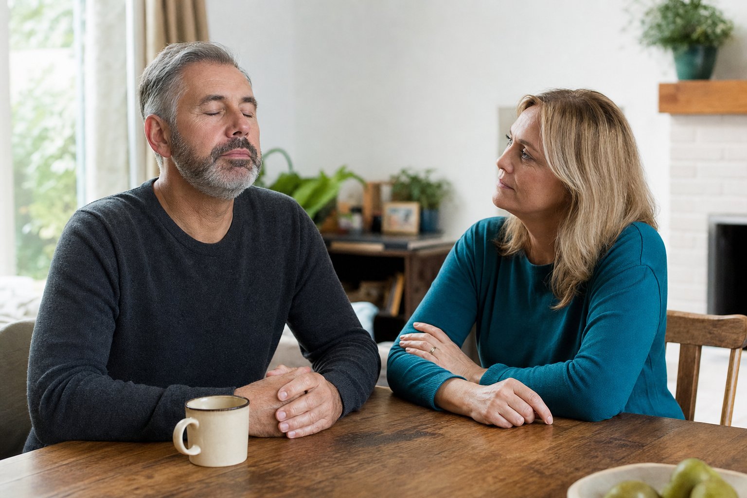 Pareja tomándose un momento de calma antes de retomar la conversación