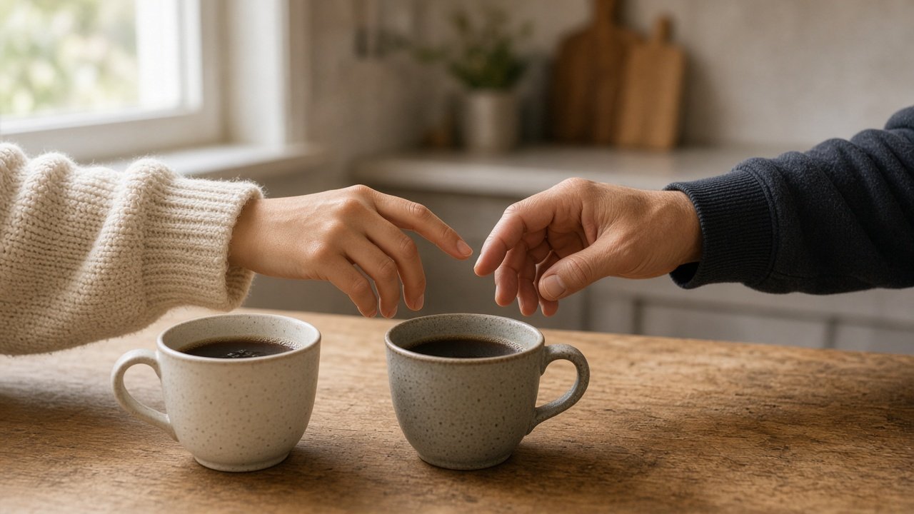 Pareja intentando reconectar por la mañana tras una noche de poco sueño